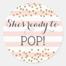 Pink Gold Confetti Girl Baby Shower Ready to Pop Classic Round Sticker