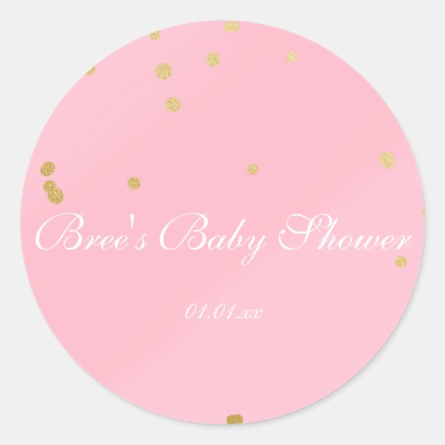 Pink & Gold Confetti Glam Shower Favor Sticker (Front)