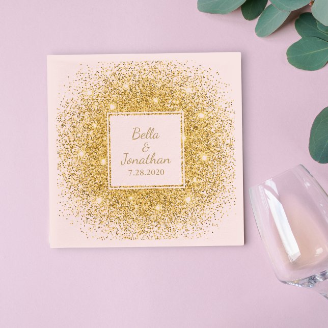Pink, Gold Confetti Glitter Elegant Wedding Custom Napkins (Creator Uploaded)