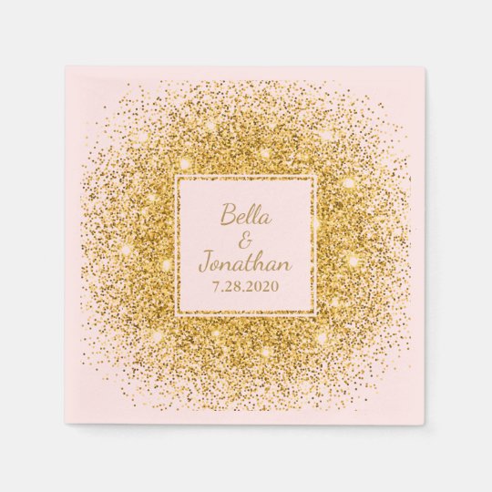 Pink, Gold Confetti Glitter Elegant Wedding Custom Napkins