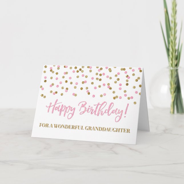 Pink Gold Confetti Granddaughter Birthday Card (Front)