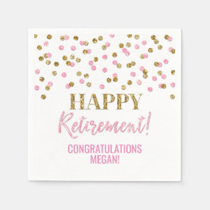 Pink Gold Confetti Happy Retirement Napkins