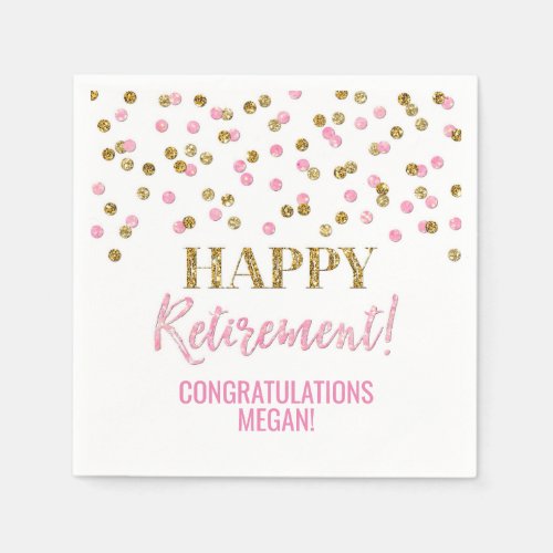 Pink Gold Confetti Happy Retirement