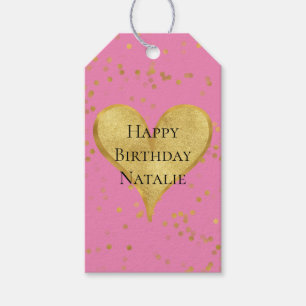 Pink Gold Confetti Heart Gift Tags