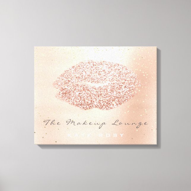 Pink Gold Confetti Makeup Artist Gray Kiss Lips Canvas Print (Front)