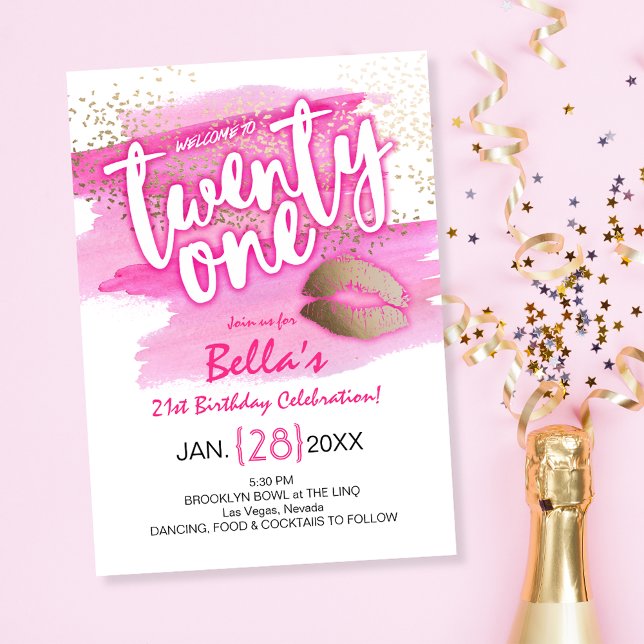 Pink Gold Confetti Modern 21st Birthday Invitation (Creator Uploaded)