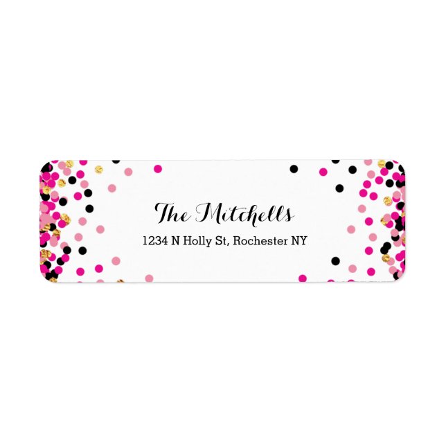 Pink + Gold Confetti Party Return Address Labels (Front)