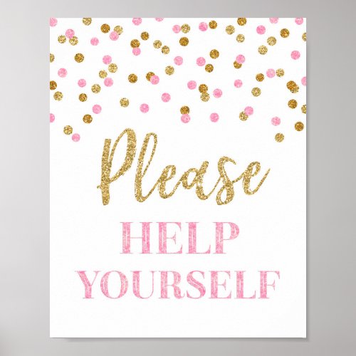 Pink Gold Confetti Please Help Yourself Sign