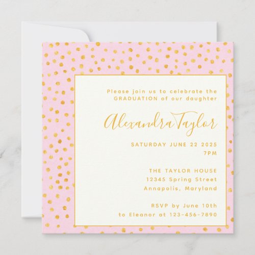 Pink Gold Confetti Polka Dots Graduation Party Invitation