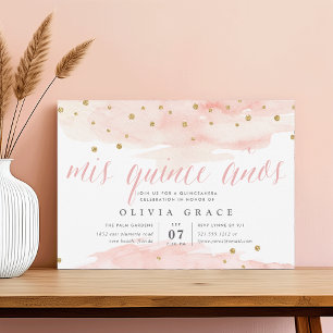 Pink & Gold Confetti Pop   Watercolor Quinceanera Invitation