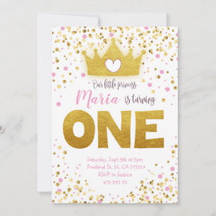 Pink Gold Confetti Princess Birthday Invitation