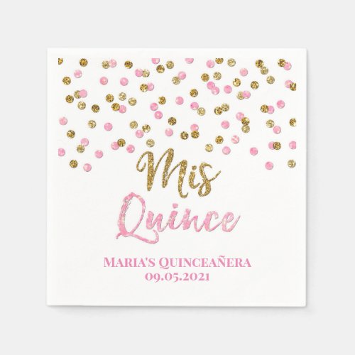 Pink Gold Confetti Quinceaera Birthday Napkins