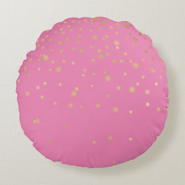 Pink Gold Confetti Round Pillow (Front)