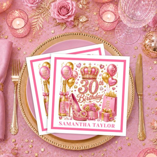 Pink Gold Confetti Sparkle 30th Birthday Napkins
