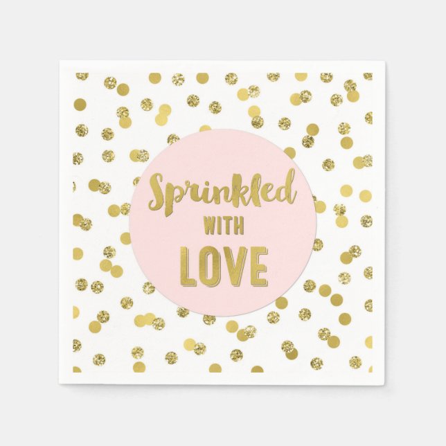 Pink Gold Confetti Sprinkled with Love Napkins (Front)