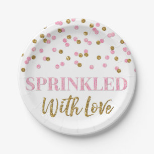 Pink Gold Confetti Sprinkled with Love Paper Plates