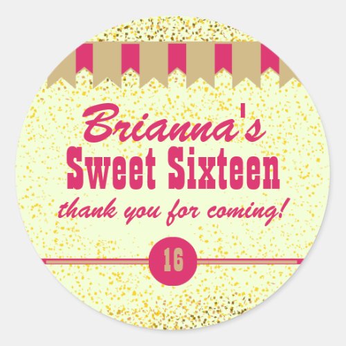 Pink  Gold Confetti Sweet 16 Party Stickers