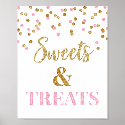 Pink Gold Confetti Sweets and Treats Dessert Table Poster