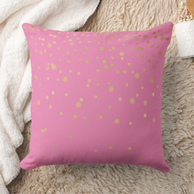 Pink Gold Confetti Throw Pillow (Blanket)