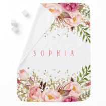 Pink Gold Confetti Watercolor Floral Baby Girl Baby Blanket Pink Gold Confetti Watercolor Floral Baby Girl Baby Blanket