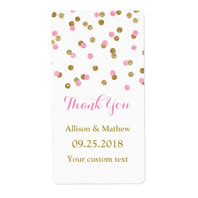 Pink Gold Confetti Wedding Labels (Front)