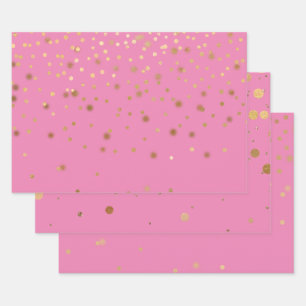 Pink Gold Confetti Wrapping Paper Sheets