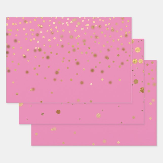 Pink Gold Confetti Wrapping Paper Sheets (Set)