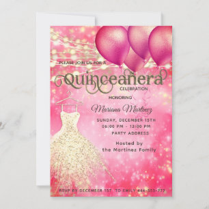 Pink gold Cool glitter String lights balloon Invitation