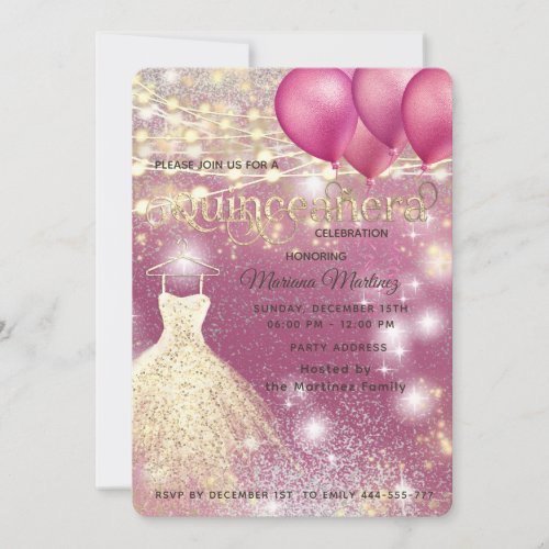 Pink gold Cool glitter  String lights  sparkle  Invitation