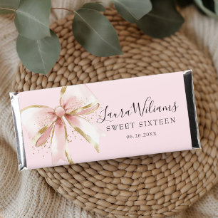 Pink & Gold Coquette bow Sweet Sixteen Hershey Bar Favors