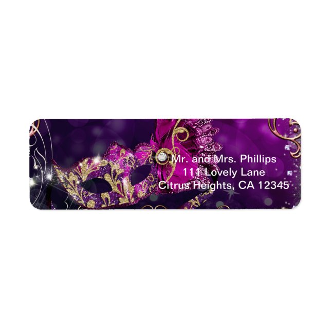 Pink & Gold Costume Masquerade Mask Birthday Party Label (Front)