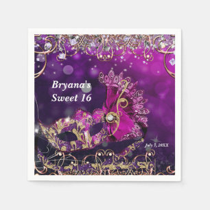 Pink & Gold Costume Masquerade Mask Birthday Party Paper Napkins