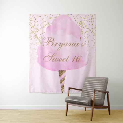 Pink  Gold Cotton Candy Sweet 16 Party Backdrop