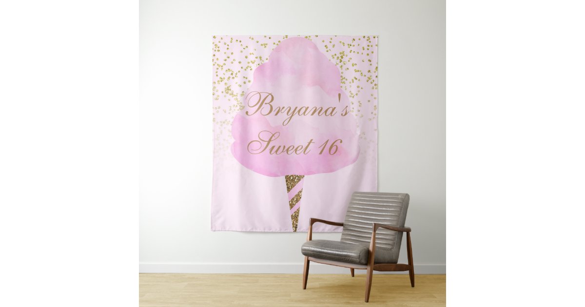 Pink Gold Cotton Candy Sweet 16 Party Backdrop Zazzle Com