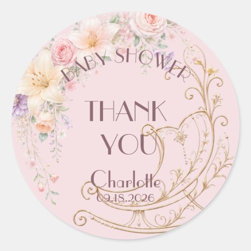Pink Gold Cradle Baby Shower Thank You Favor Stick Classic Round Sticker