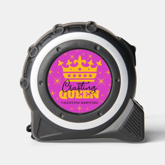 Pink Gold Crafting Queen Crown Personalized Tape Measure (Front)