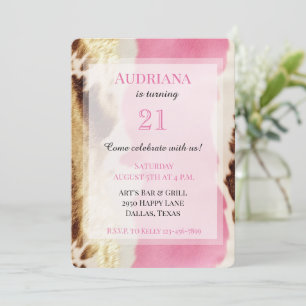Pink Gold Cream Cowgirl Cowhide Birthday Invitation