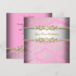Pink Gold Cream Embossed Look Elegant Party Invitation