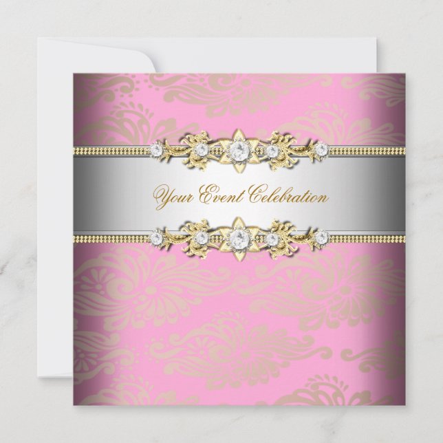 Pink Gold Cream Embossed Look Elegant Party Invitation (Front)