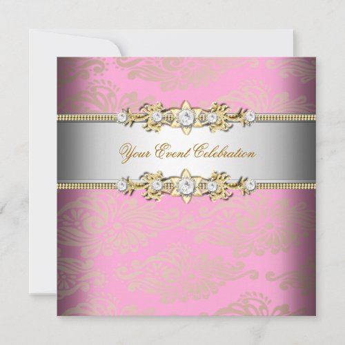 Pink Gold Cream Embossed Look Elegant Party Announcement