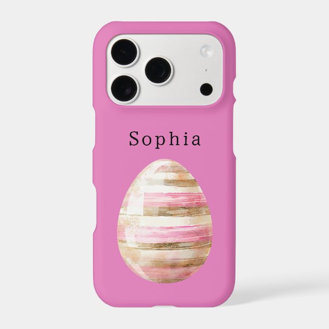 Pink Gold Cream Stripes Egg iPhone Case (Back)