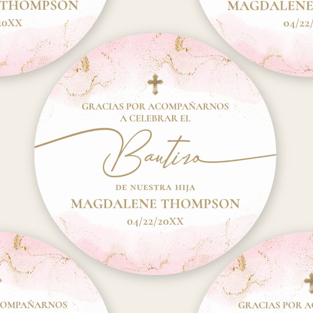 Pink Gold Cross Girl Baptism Bautizo Classic Round Sticker (Creator Uploaded)