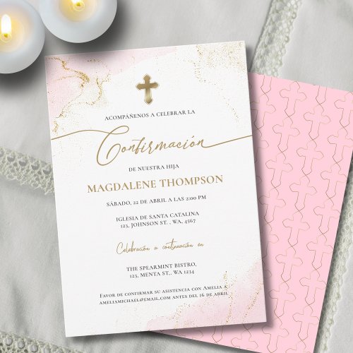 Pink Gold Cross Girl Confirmation Confirmacion