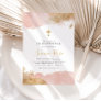 Pink Gold Cross Girls Baptism Christening   Invitation