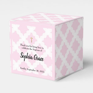 Pink Gold Cross Personalized Baby Girl baptism Favor Boxes