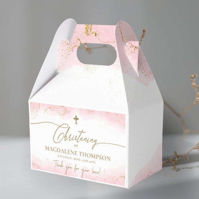 Pink Gold Cross Thank You Girl Christening Favor Boxes (Creator Uploaded)