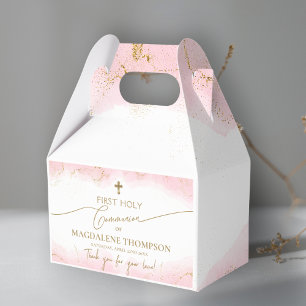 Pink Gold Cross Thank You Girl First Communion Favor Boxes
