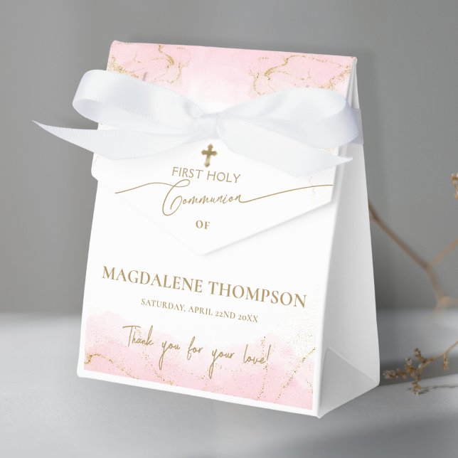  Pink Gold Cross Thank You Girl First Communion Favor Boxes (Creator Uploaded)