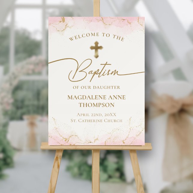Pink Gold Cross Welcome Girl Baptism Foam Board (Creator Uploaded)