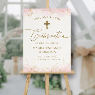 Pink Gold Cross Welcome Girl Confirmation Foam Board